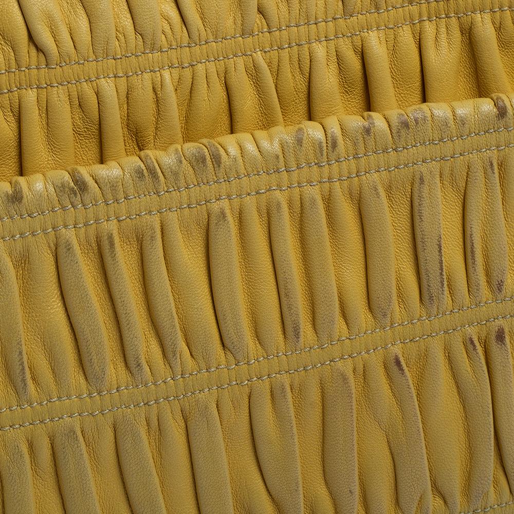 Prada Yellow Nappa Gaufre Leather Chain Flap Shoulder Bag In Fair Condition In Dubai, Al Qouz 2