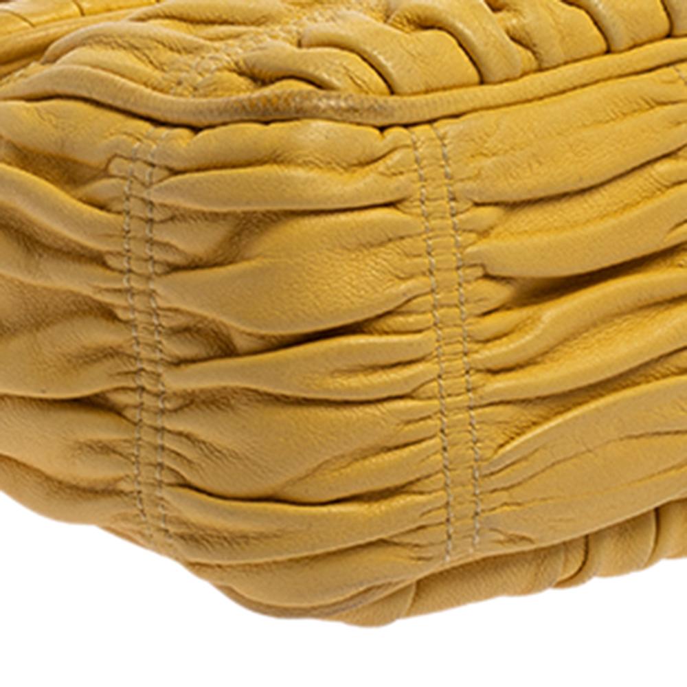 Women's Prada Yellow Nappa Gaufre Leather Chain Flap Shoulder Bag