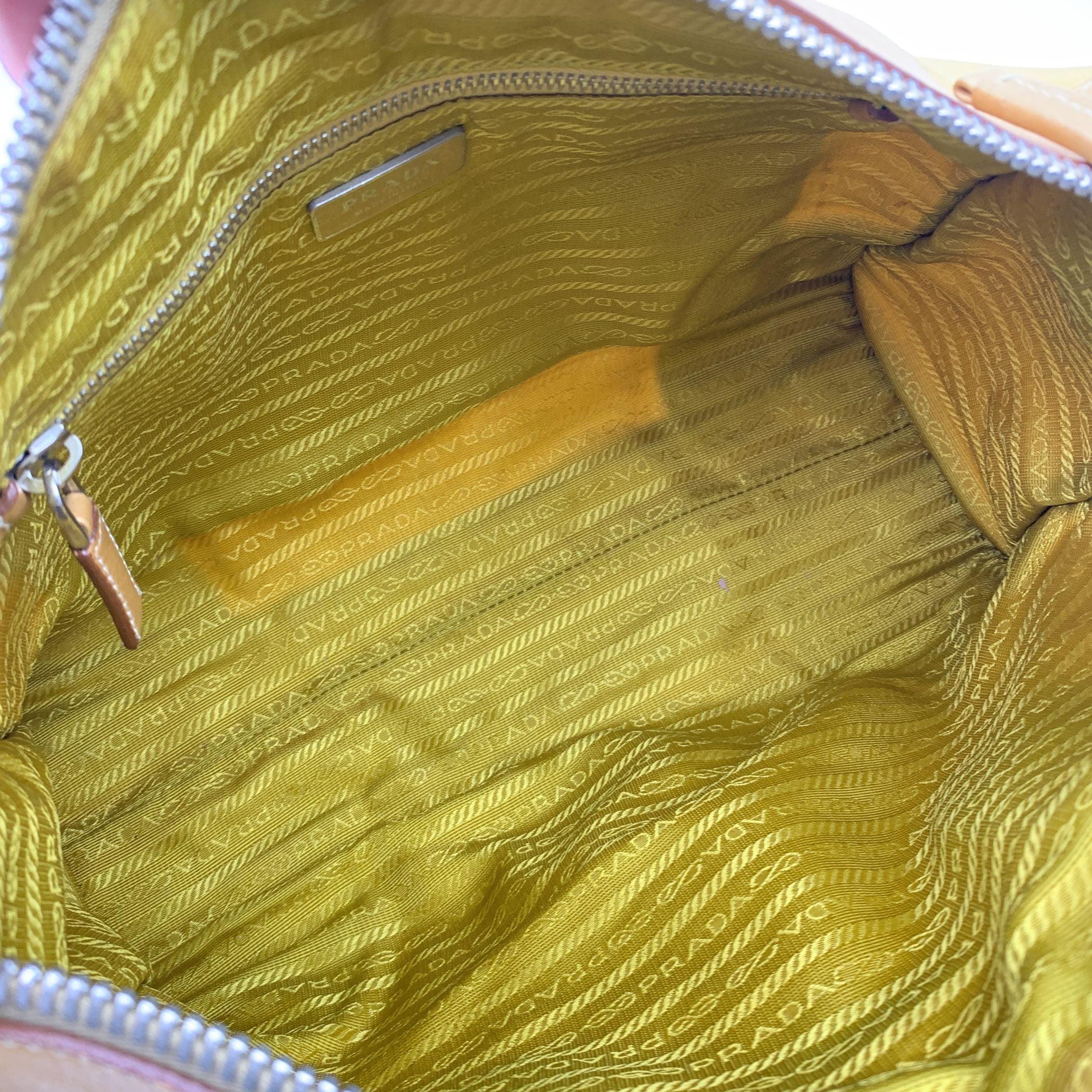 Prada Yellow Nylon and Leather Satchel Bag Handbag with Strap 1