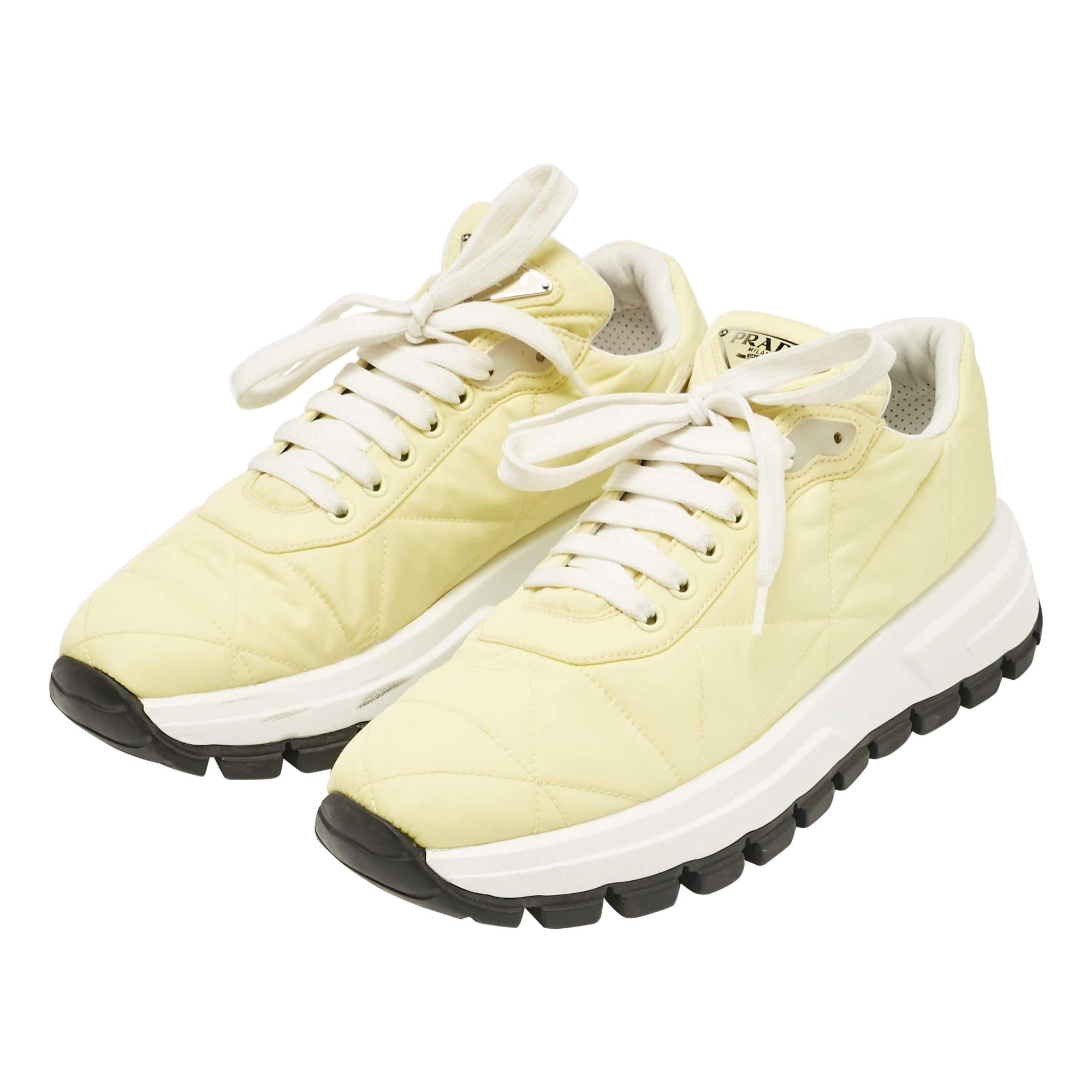 Prada Yellow Nylon Gabardine Low Top Sneakers 39.5