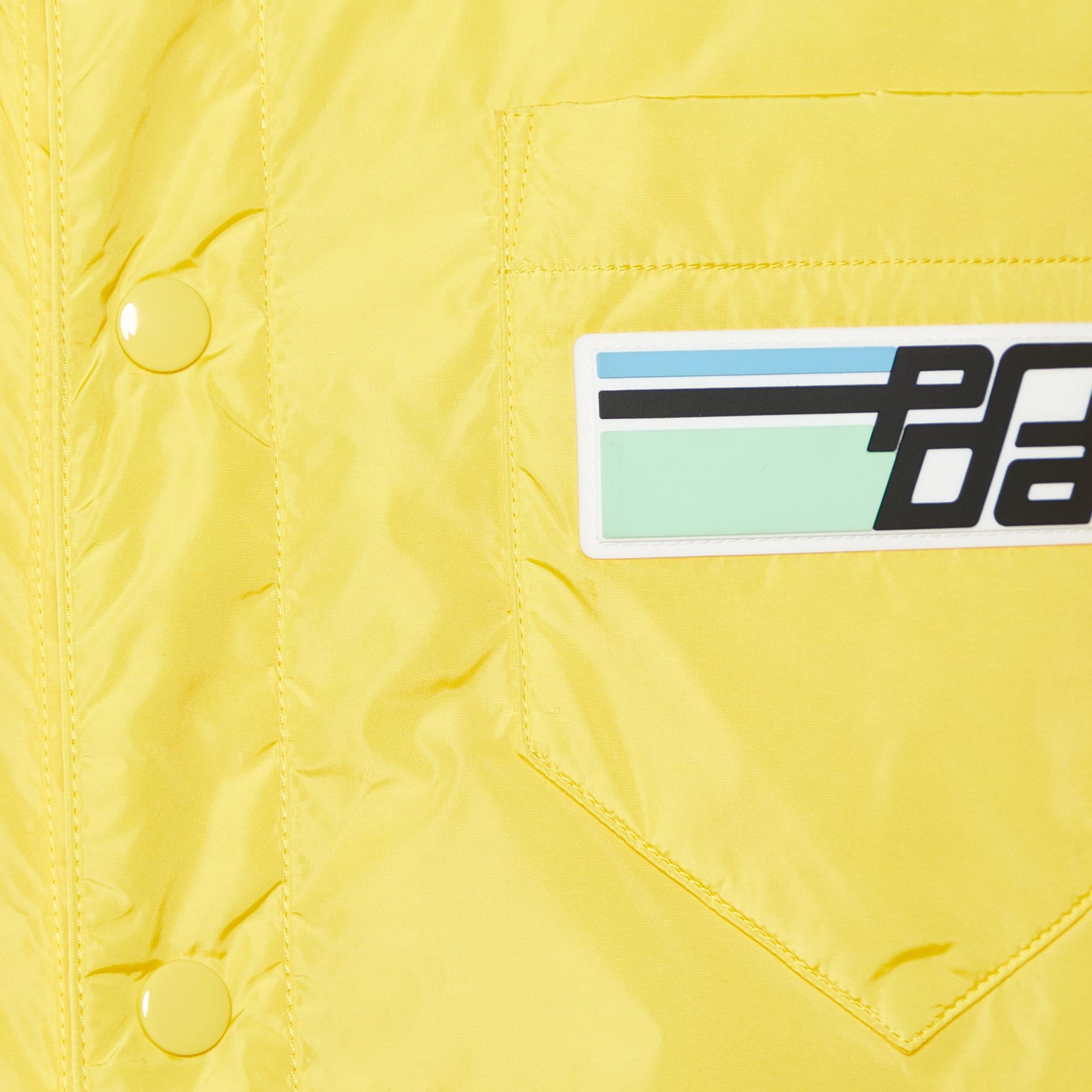 Women's Prada Yellow Nylon Padded Button Front Jacket XL For Sale