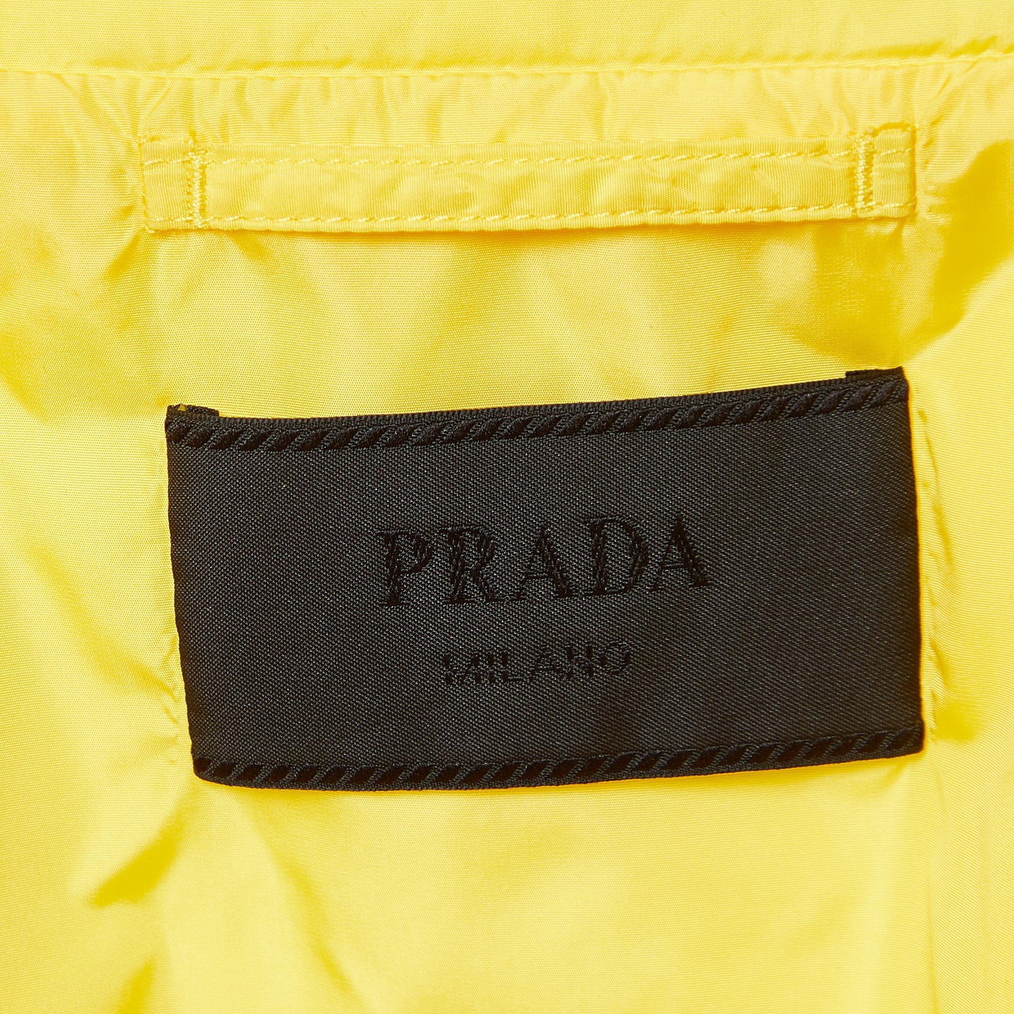 Prada Yellow Nylon Padded Button Front Jacket XL 2