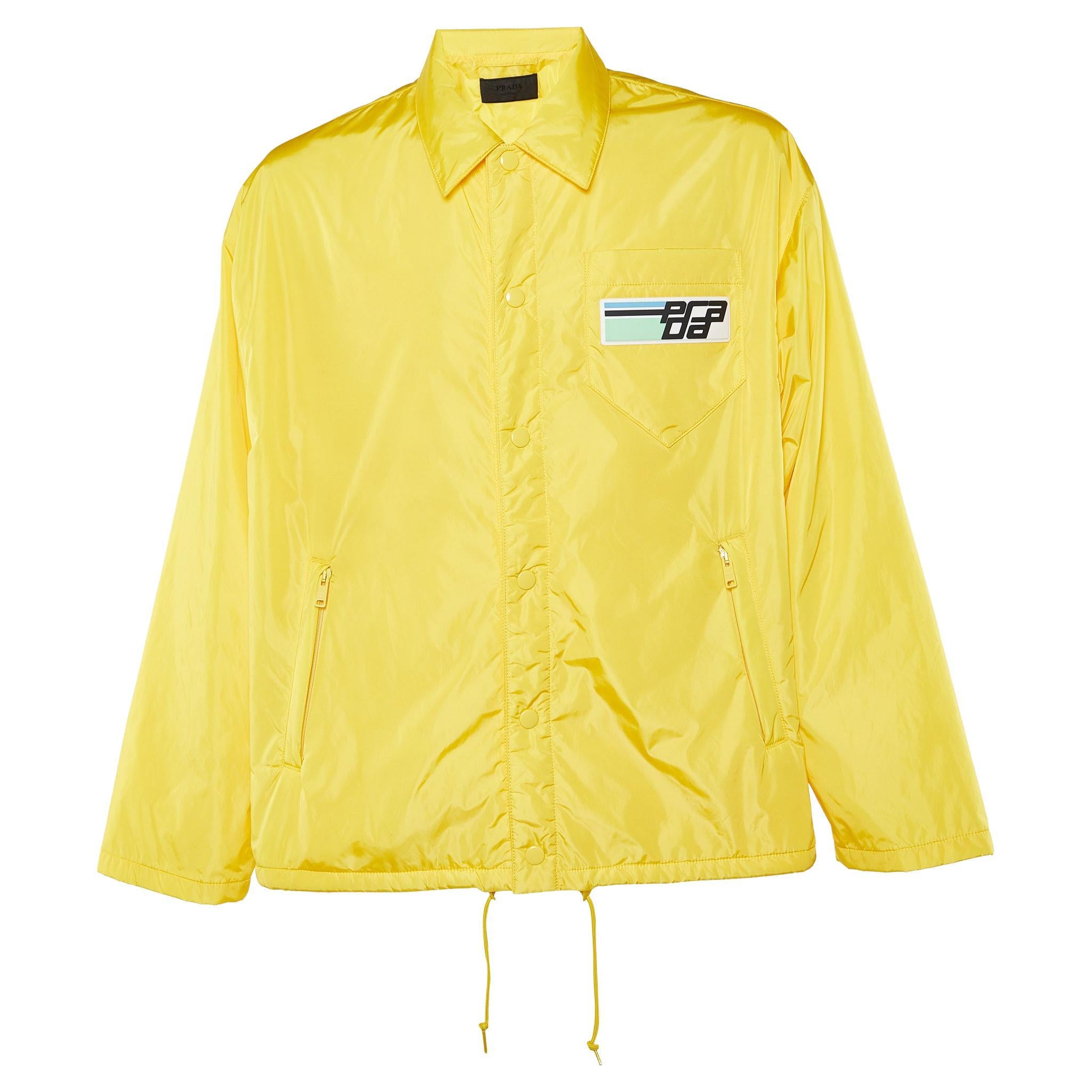 Prada Yellow Nylon Padded Button Front Jacket XL For Sale