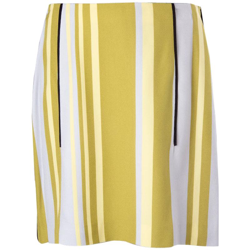 PRADA yellow olive lavander viscose STRIPED A-LINE Skirt 44 L