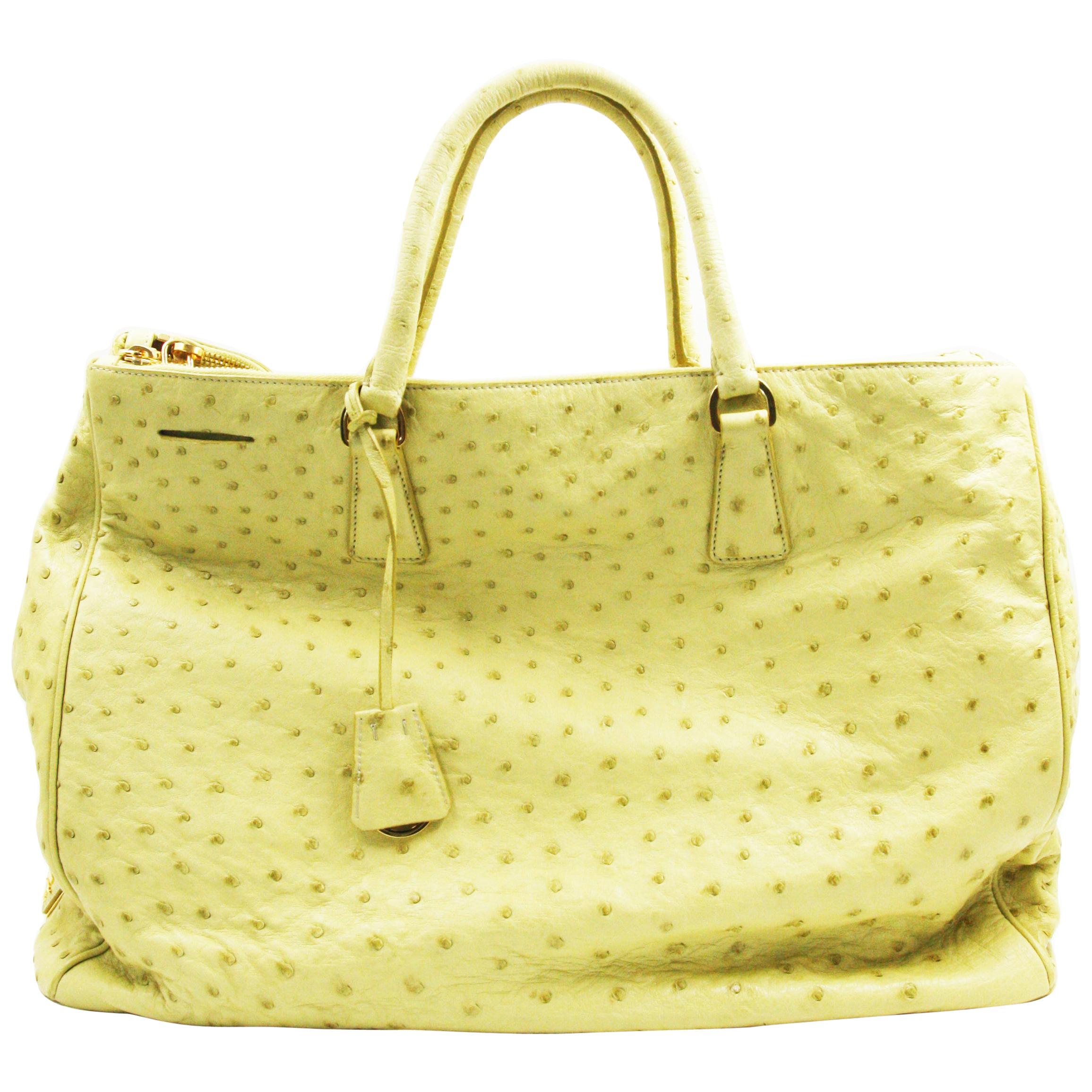 Prada Yellow Ostrich Leather Tote For Sale