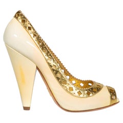 Prada Yellow Patent Peep Toe Heels Size IT 38