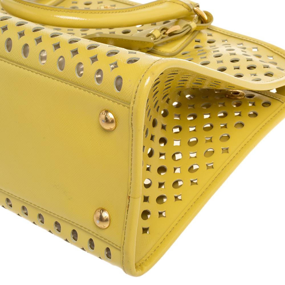 Prada Yellow Perforated Patent Leather Tote 4
