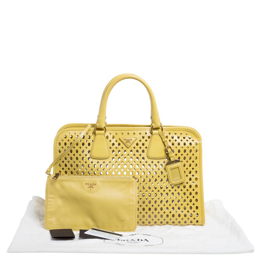 Prada Yellow Perforated Patent Leather Tote 4