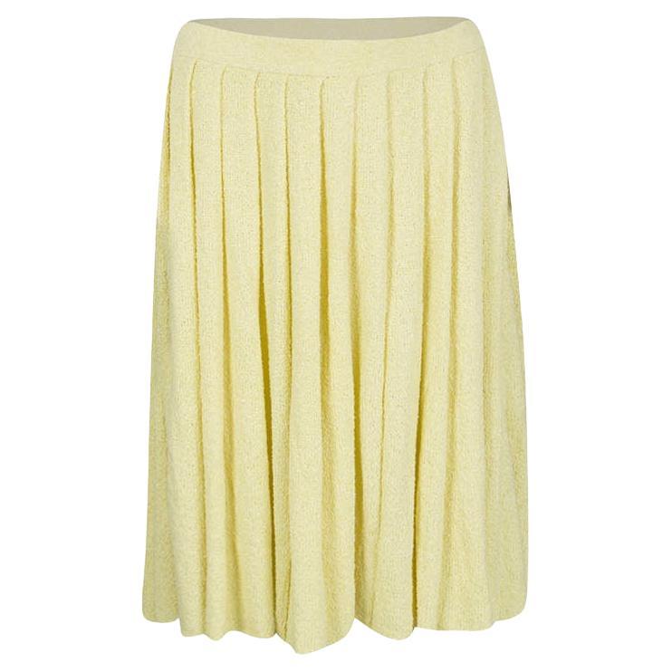 Prada Yellow Pleated Terry Cloth Skirt M For Sale
