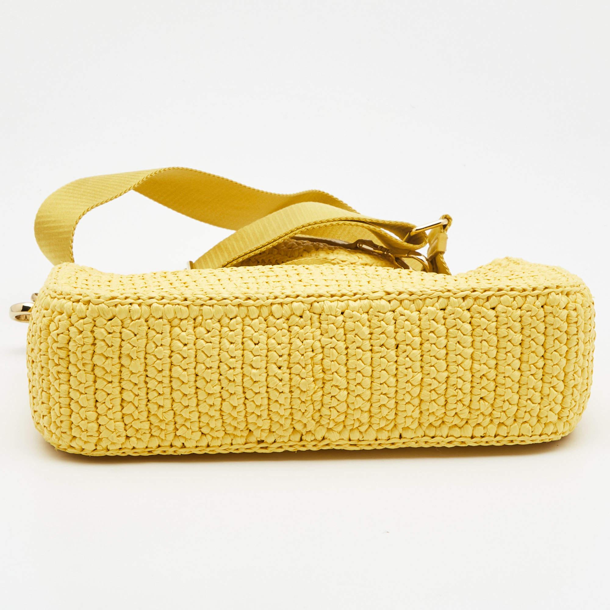 Prada Yellow Raffia and Leather Re-Edition 2005 Baguette Bag 1