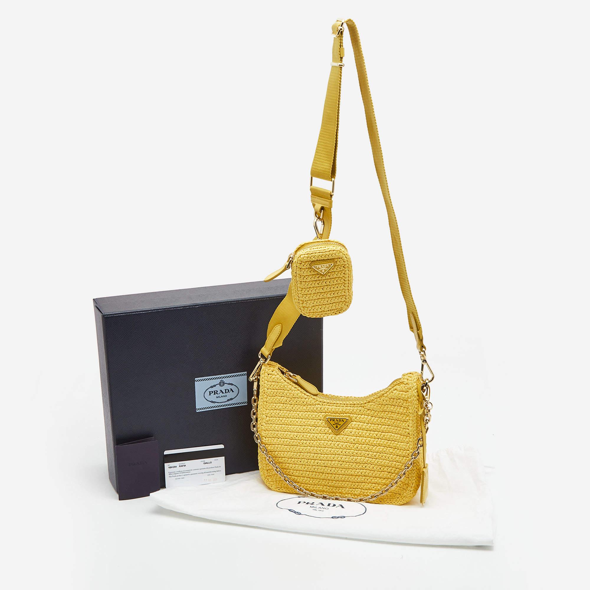 Prada Yellow Raffia and Leather Re-Edition 2005 Baguette Bag 2