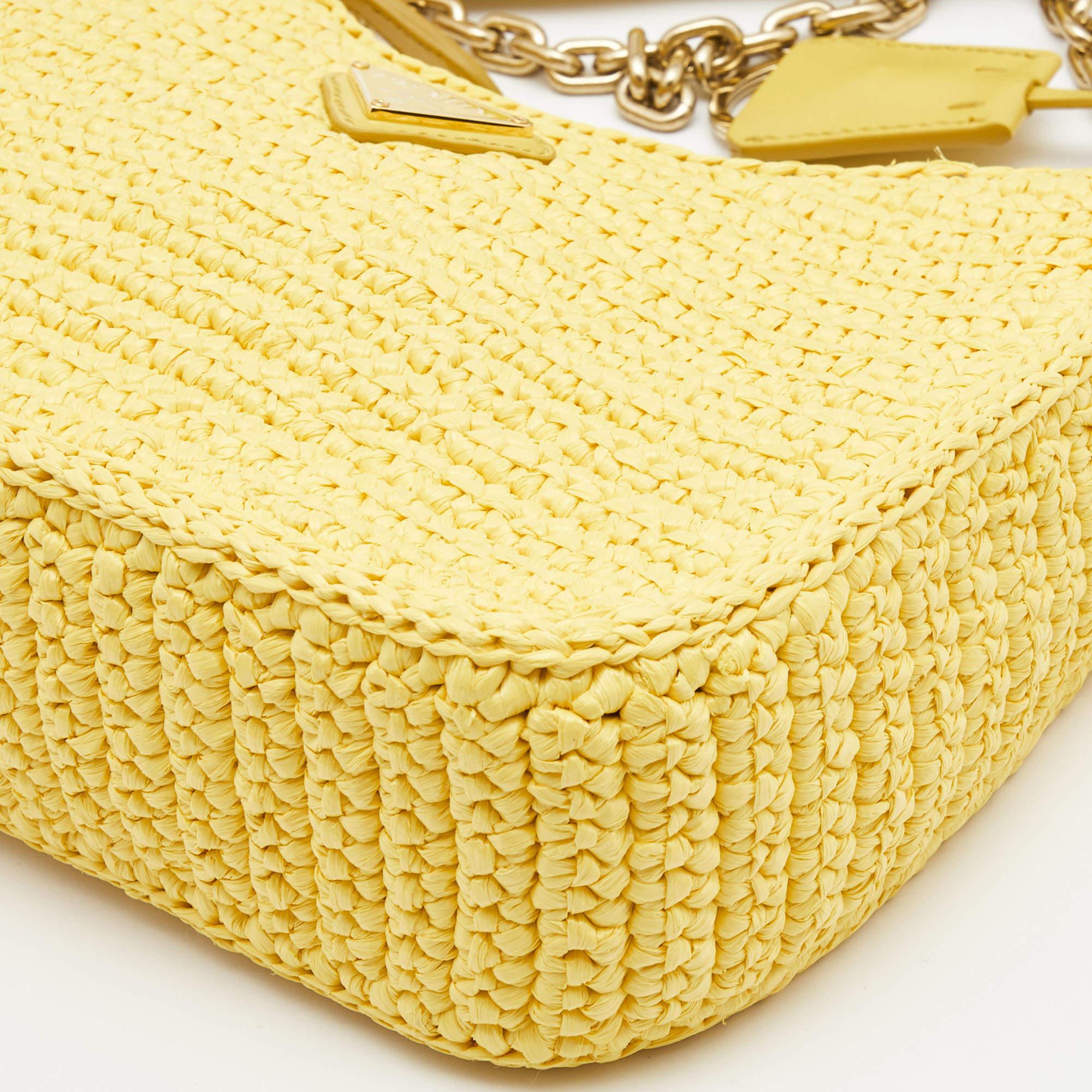 Prada Yellow Raffia and Leather Re-Edition 2005 Baguette Bag 3