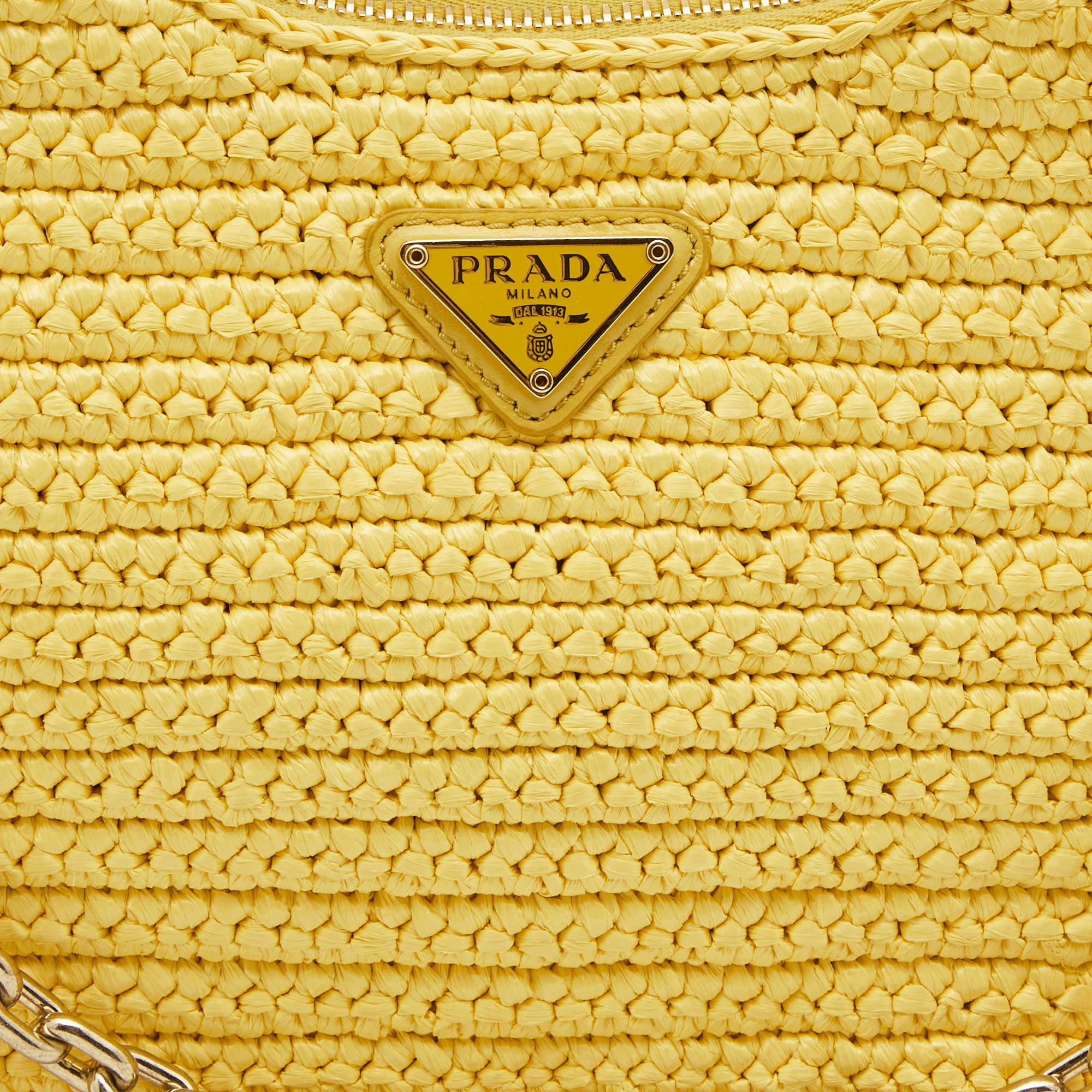 Prada Yellow Raffia and Leather Re-Edition 2005 Baguette Bag 4