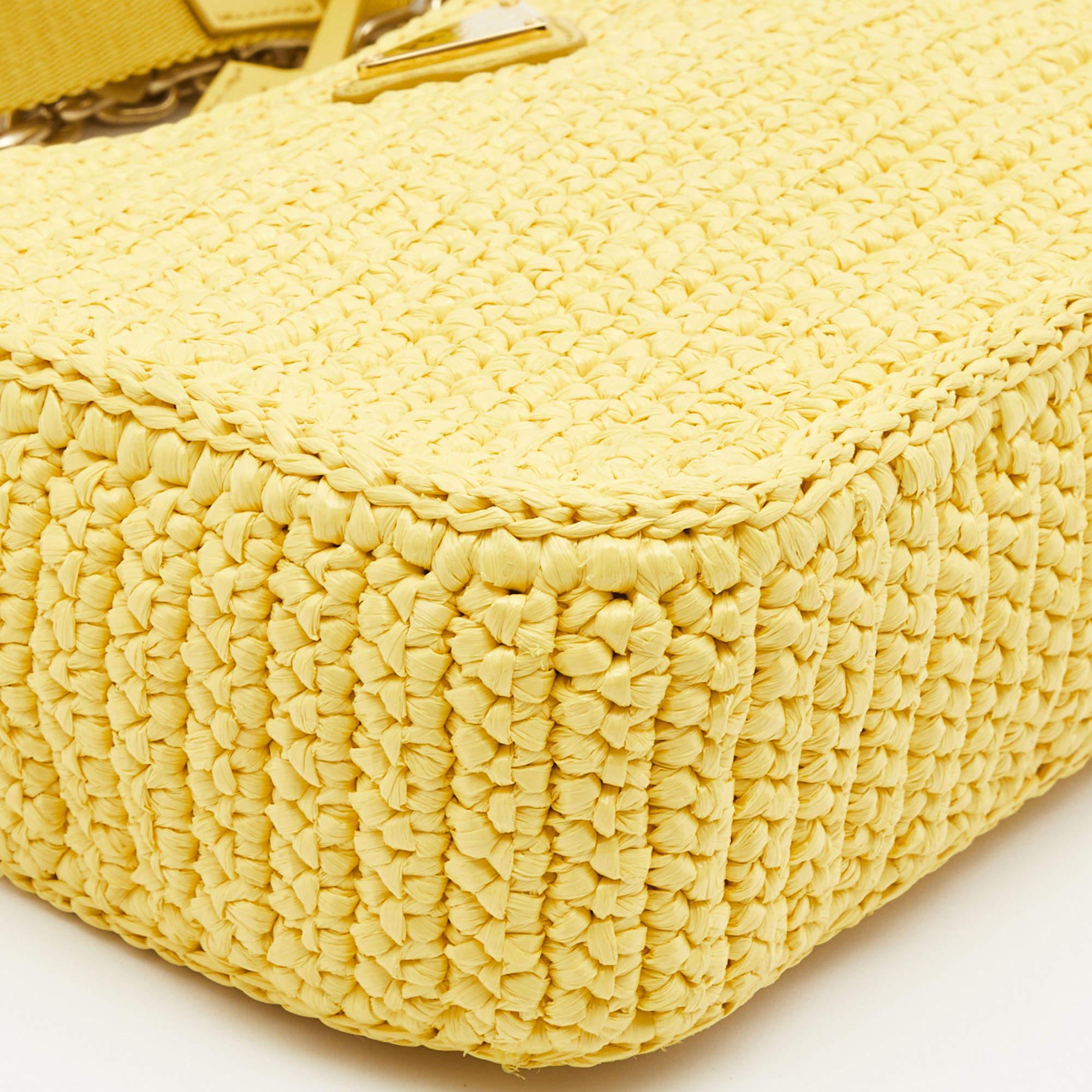 Prada Yellow Raffia and Leather Re-Edition 2005 Baguette Bag 5