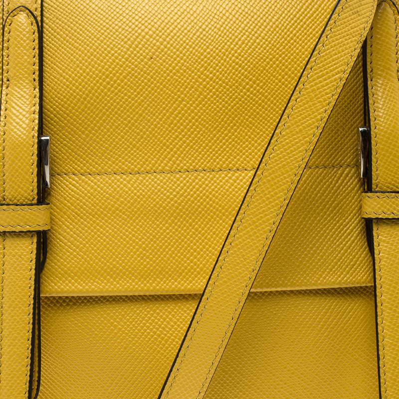 Prada Yellow Saffiano Cuir Leather Double Turn Lock Satchel 1