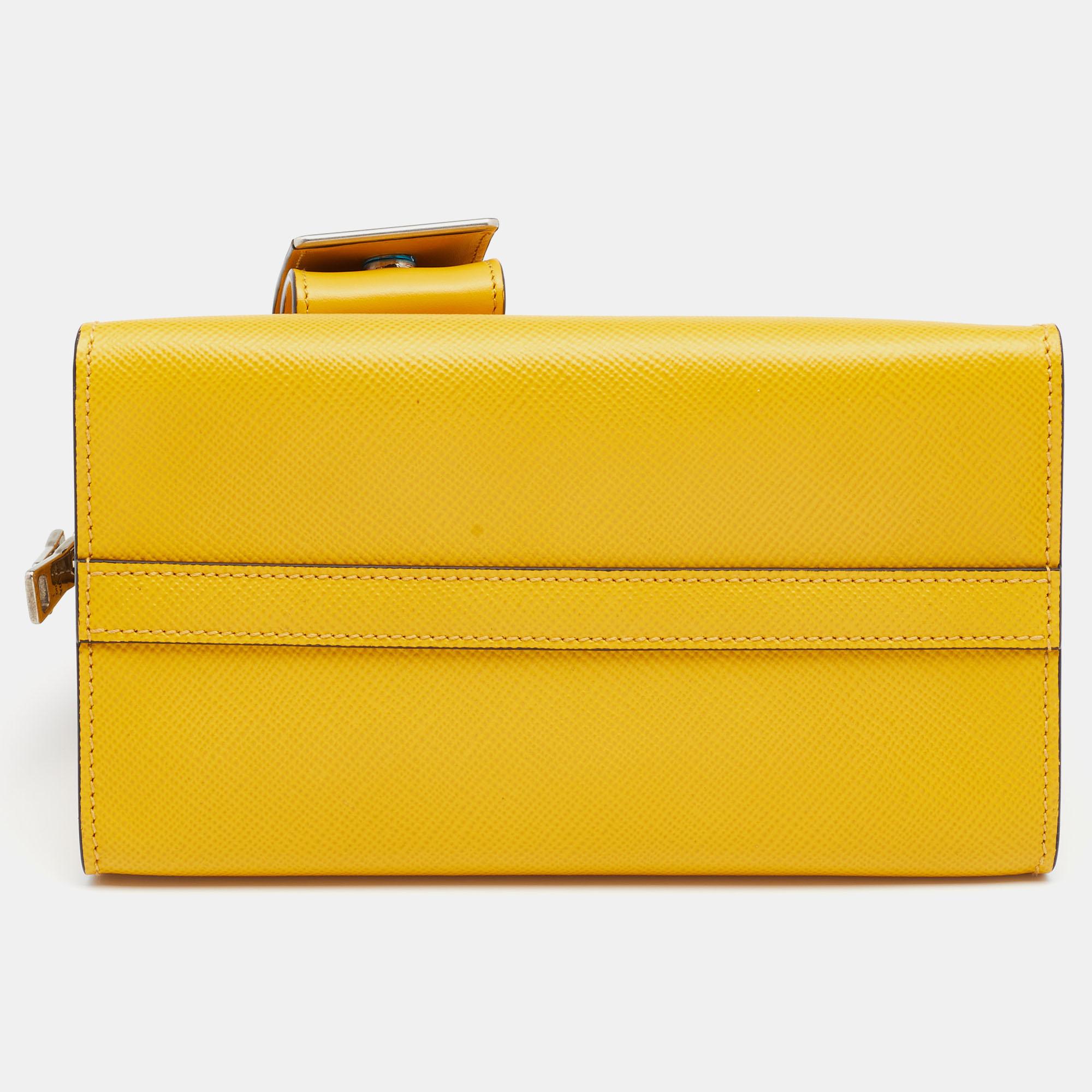 Prada Yellow Saffiano Cuir Leather Monochrome Satchel 3