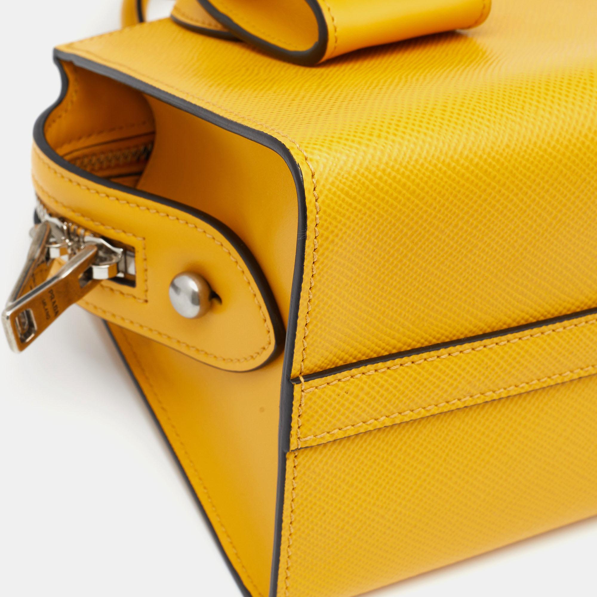 Prada Yellow Saffiano Cuir Leather Monochrome Satchel 4
