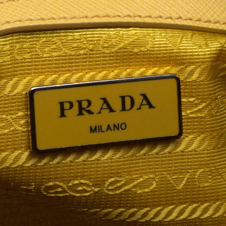 Prada Yellow Saffiano Leather Bauletto Satchel For Sale at 1stDibs