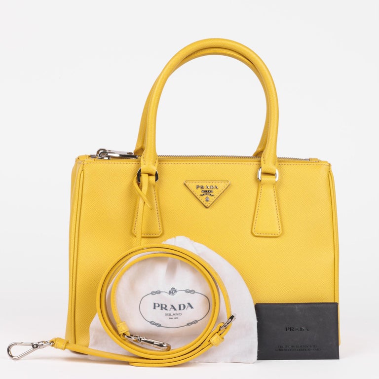 Prada Mini Galleria Top Handle Bag In Saffiano Leather in Yellow