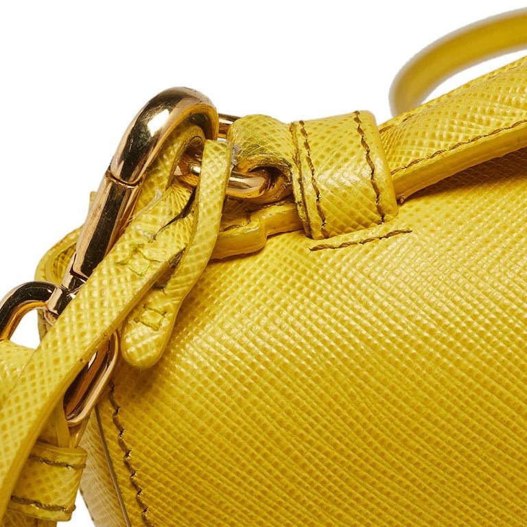 Prada Yellow Saffiano Leather Small Sound Flap Bag