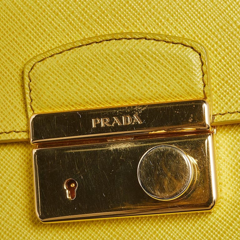 Prada Yellow Saffiano Leather Small Sound Flap Bag For Sale at 1stDibs
