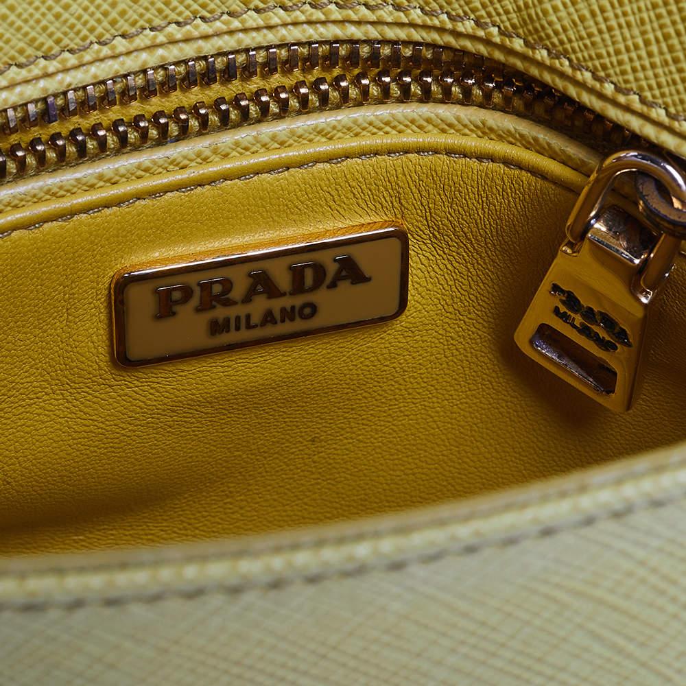 Prada Yellow Saffiano Leather Small Sound Flap Bag 7