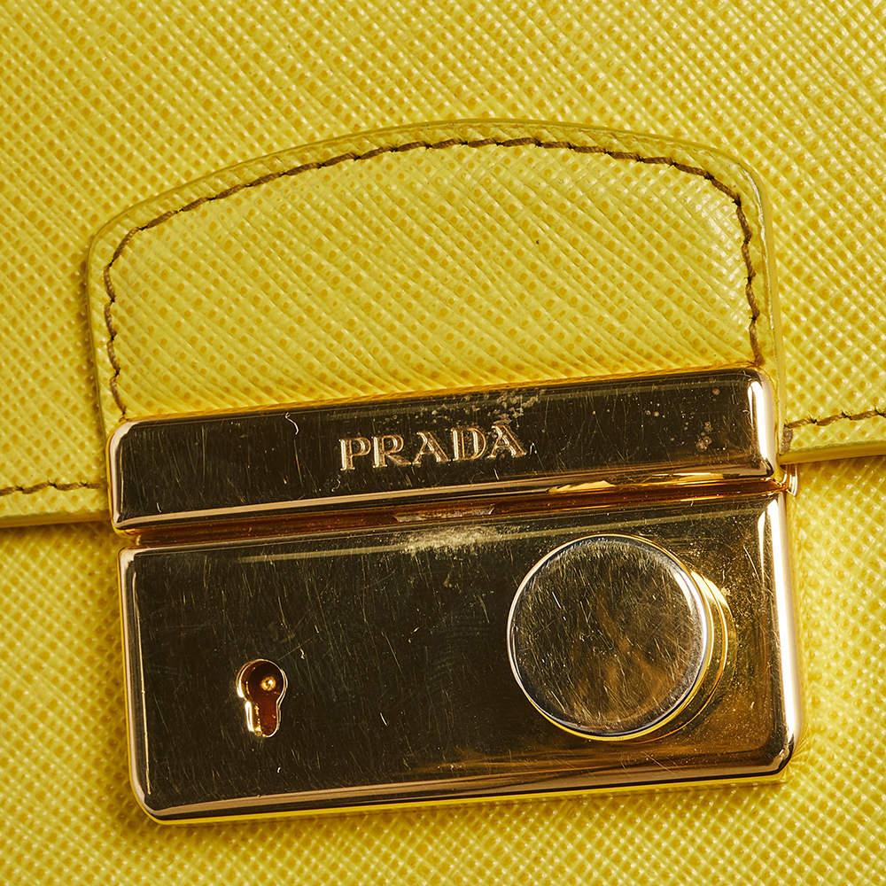 Prada Yellow Saffiano Leather Small Sound Flap Bag 8