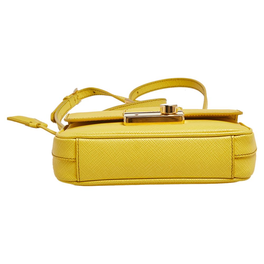 Prada Yellow Saffiano Leather Small Sound Flap Bag 1