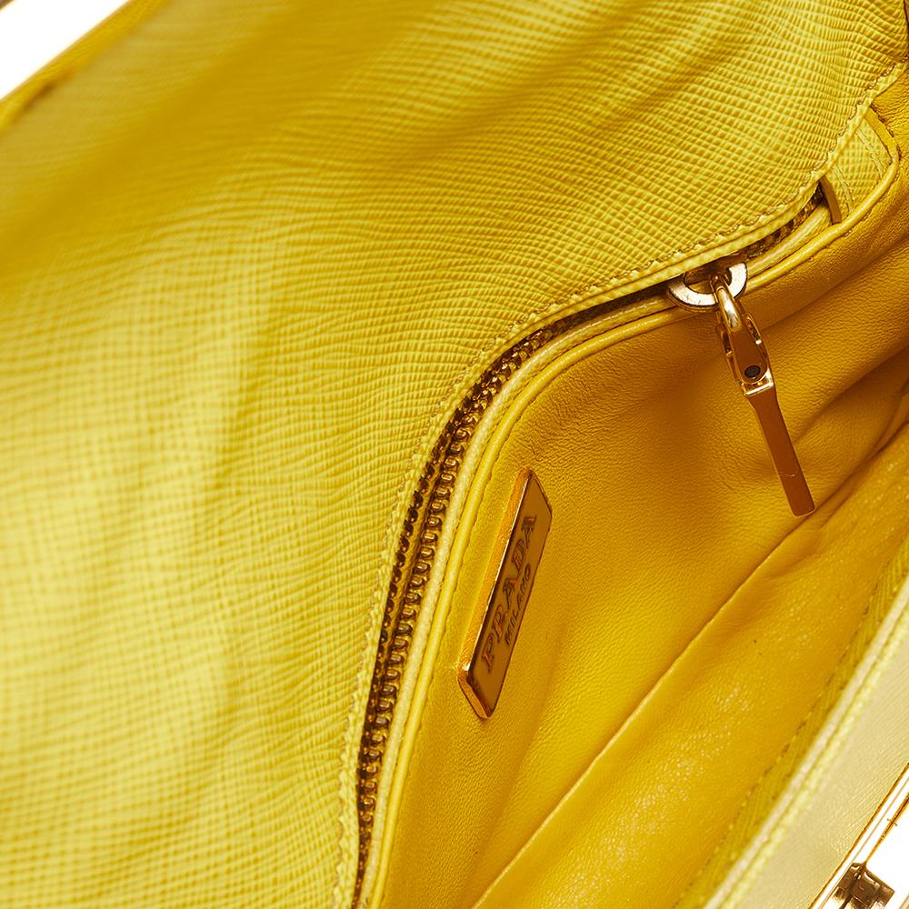Prada Yellow Saffiano Leather Small Sound Flap Bag 2