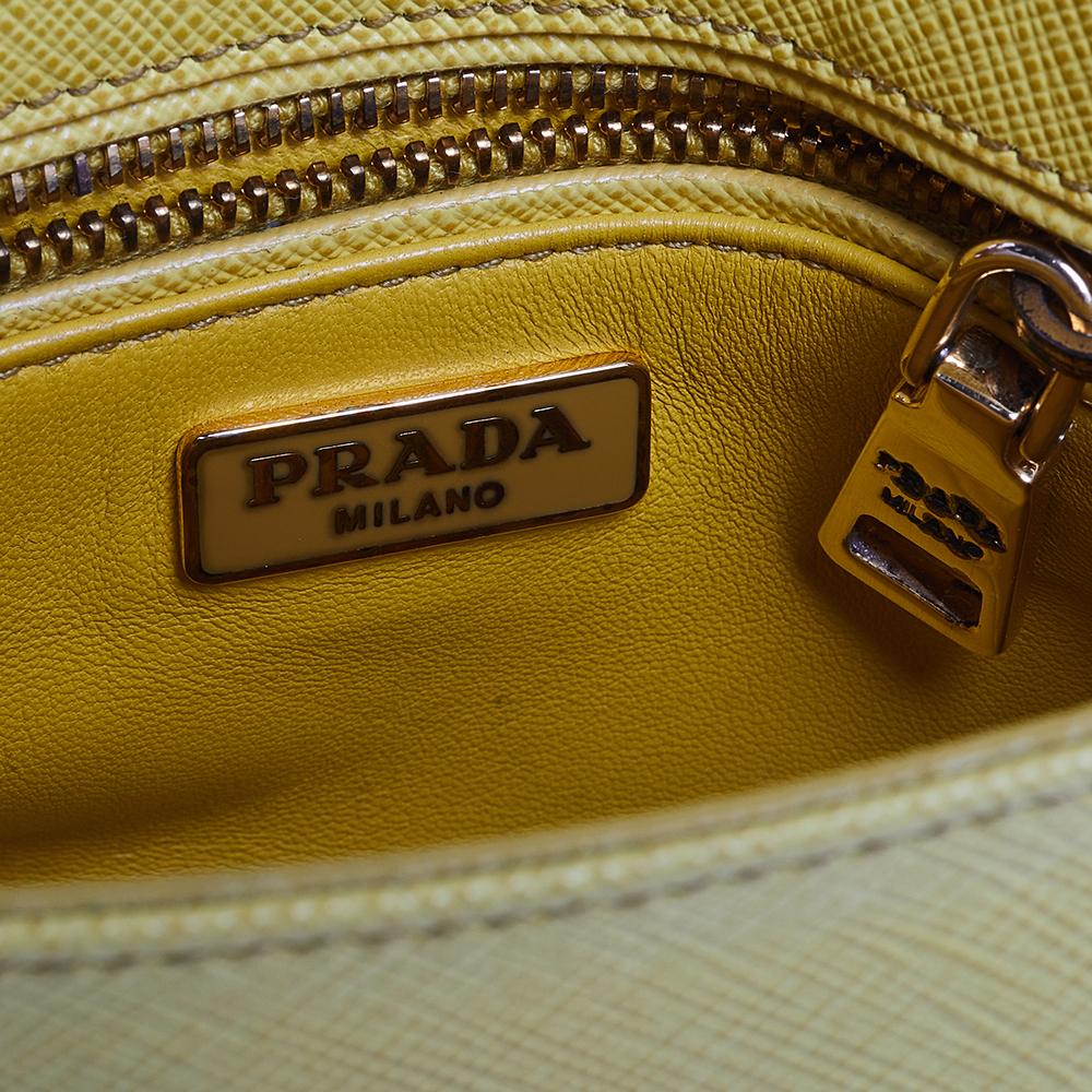 Prada Yellow Saffiano Leather Small Sound Flap Bag 3