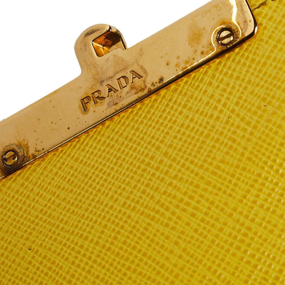 Prada Yellow Saffiano Leather Small Sound Flap Bag 2