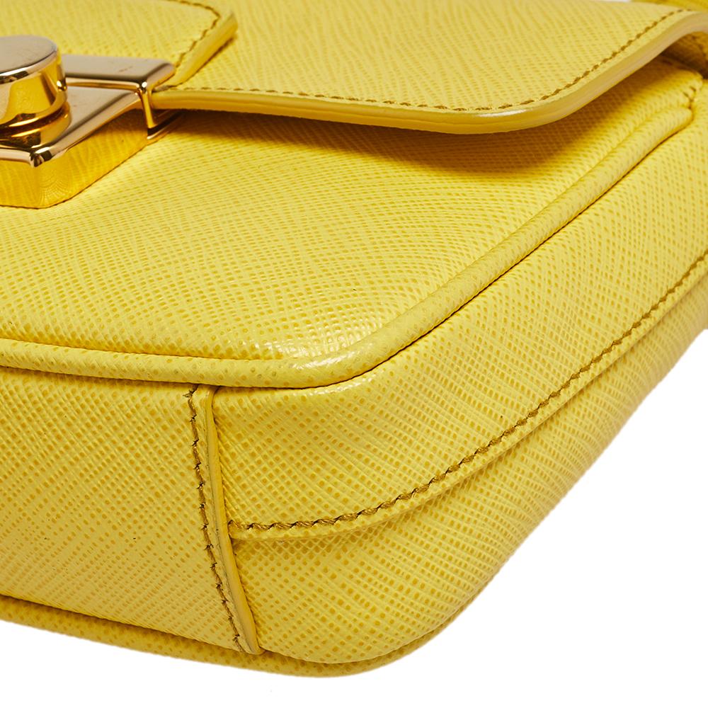 Prada Yellow Saffiano Leather Small Sound Flap Bag 4
