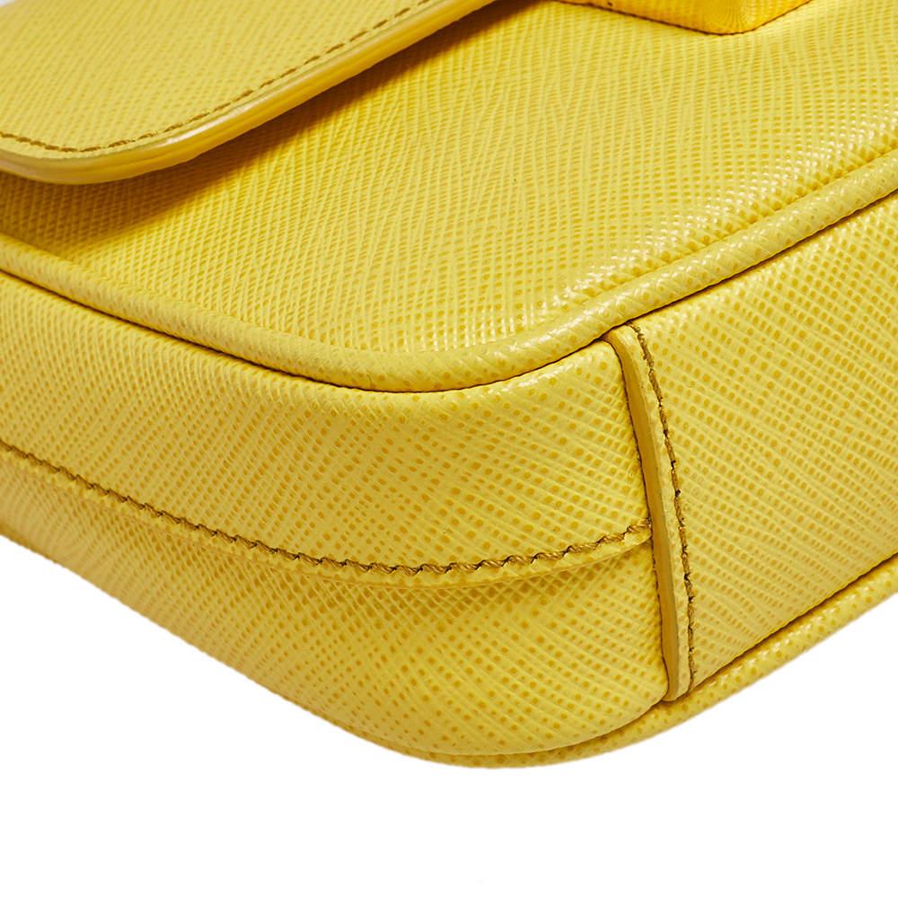 Prada Yellow Saffiano Leather Small Sound Flap Bag 3