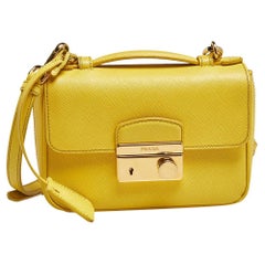 Prada Yellow Saffiano Leather Small Sound Flap Bag