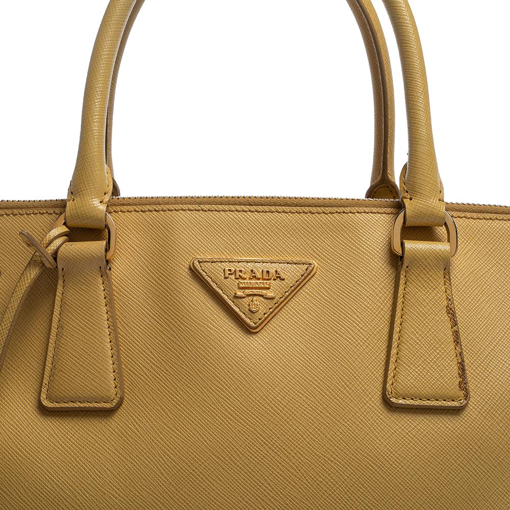 Prada Yellow Saffiano Lux Leather Large Double Zip Tote 1