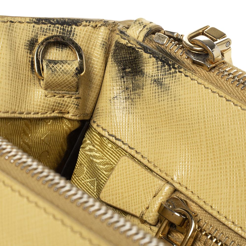 Prada Yellow Saffiano Lux Leather Medium Double Zip Tote 4
