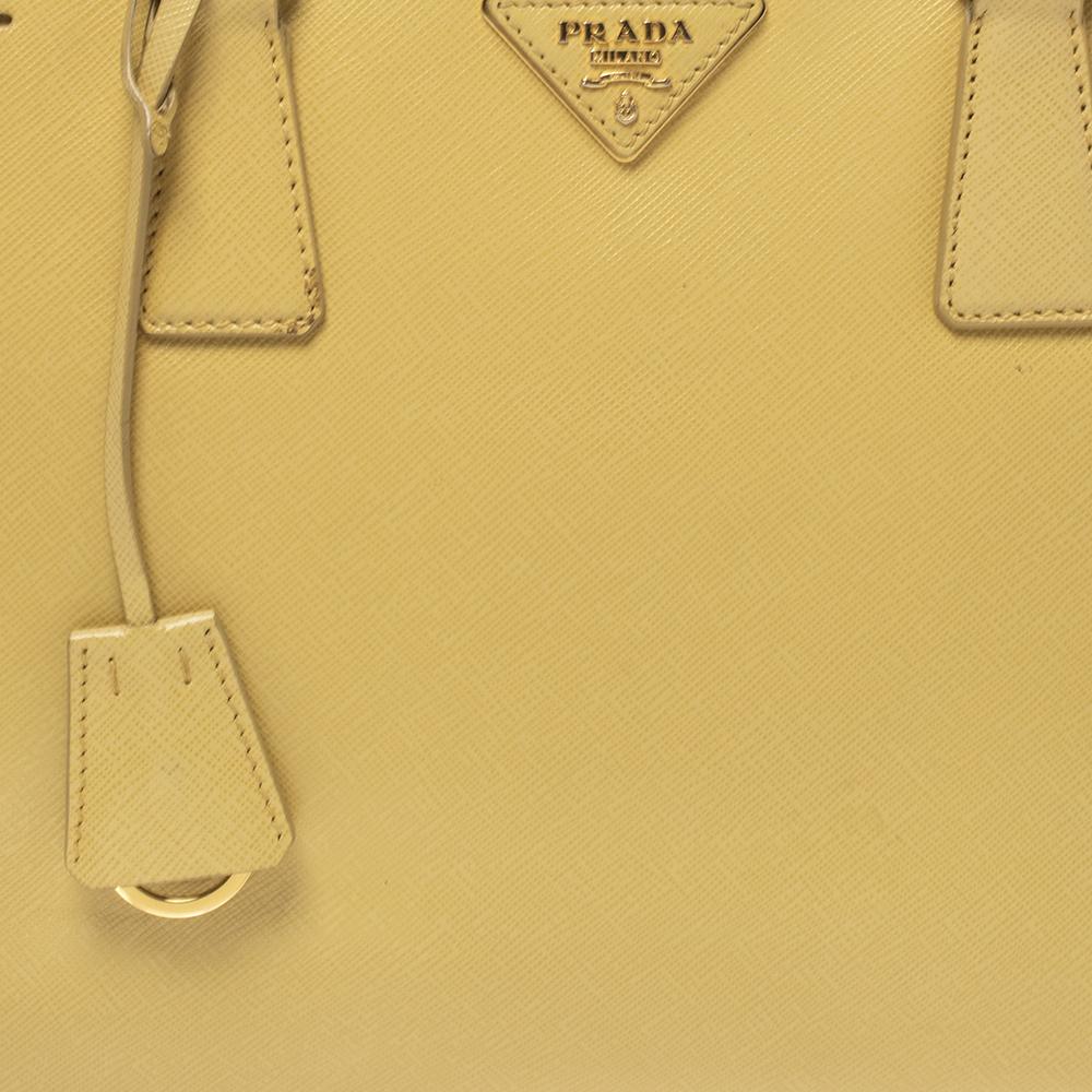 Women's Prada Yellow Saffiano Lux Leather Medium Double Zip Tote