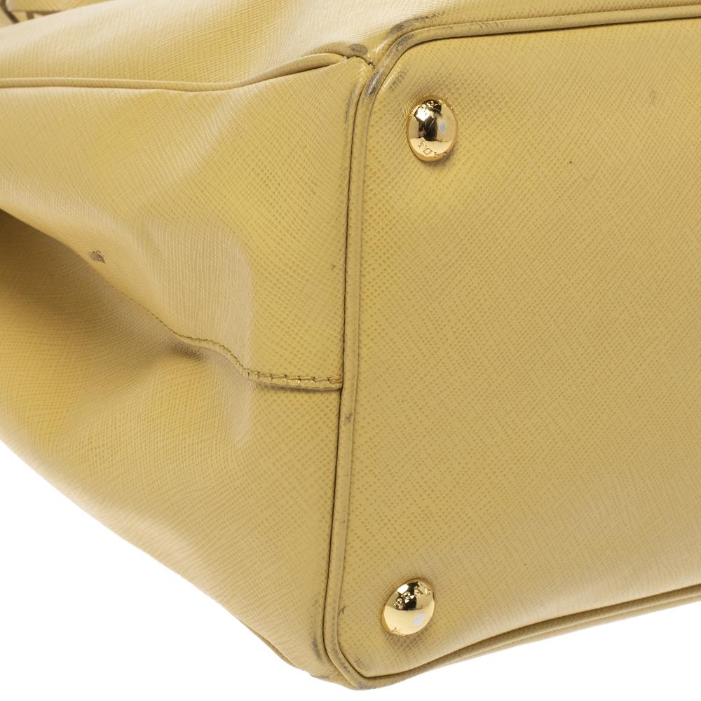 Prada Yellow Saffiano Lux Leather Medium Double Zip Tote 1