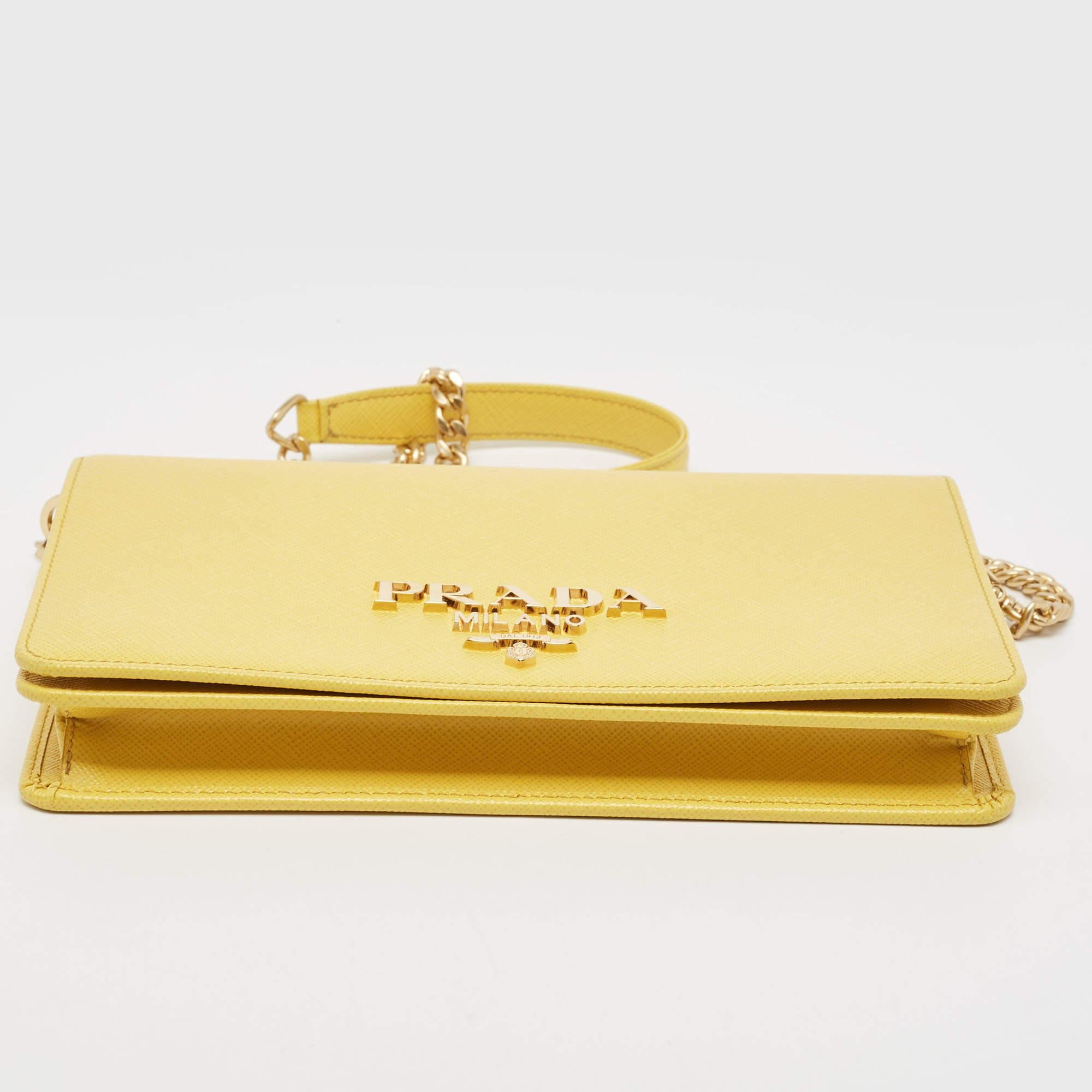 Prada Yellow Saffiano Lux Leather Mini Flap Crossbody Bag 1