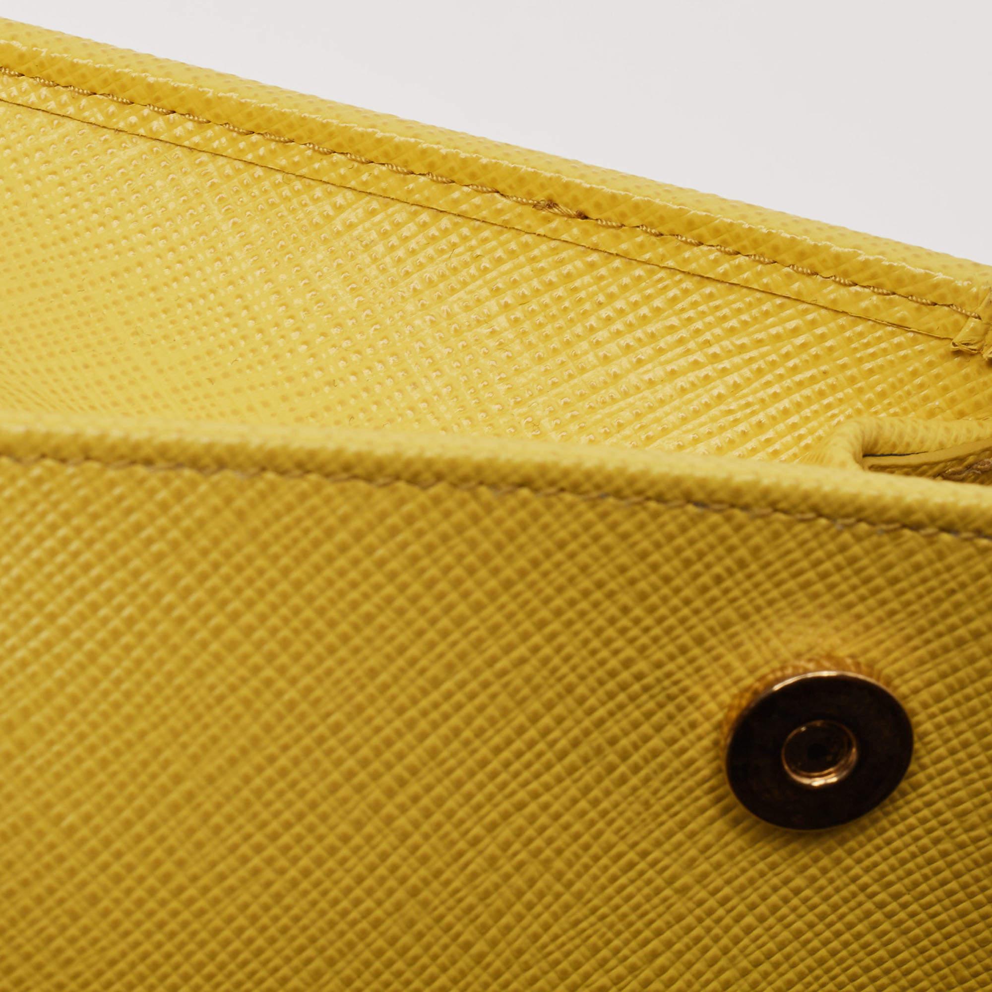 Prada Yellow Saffiano Lux Leather Mini Flap Crossbody Bag 4