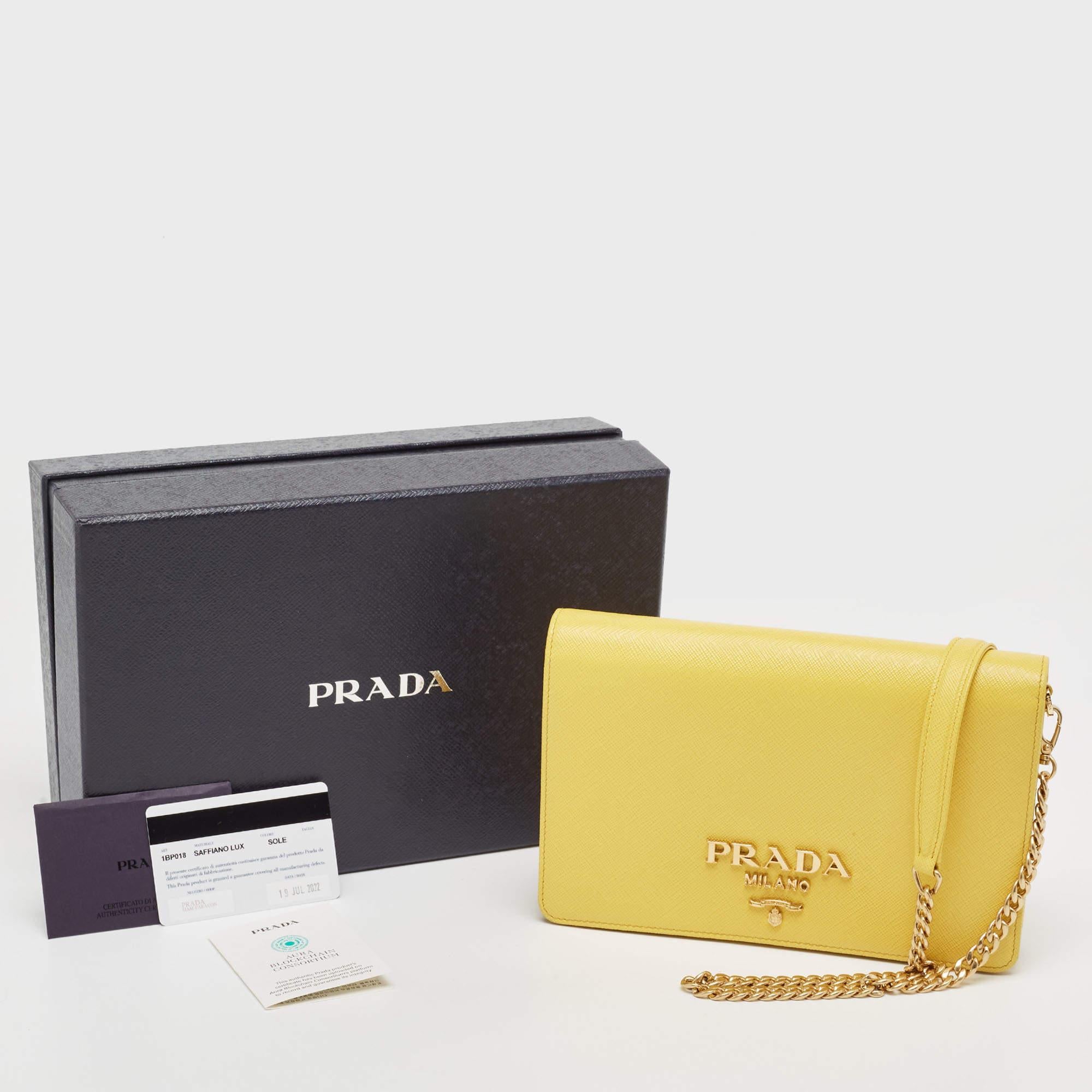Prada Yellow Saffiano Lux Leather Mini Flap Crossbody Bag 5