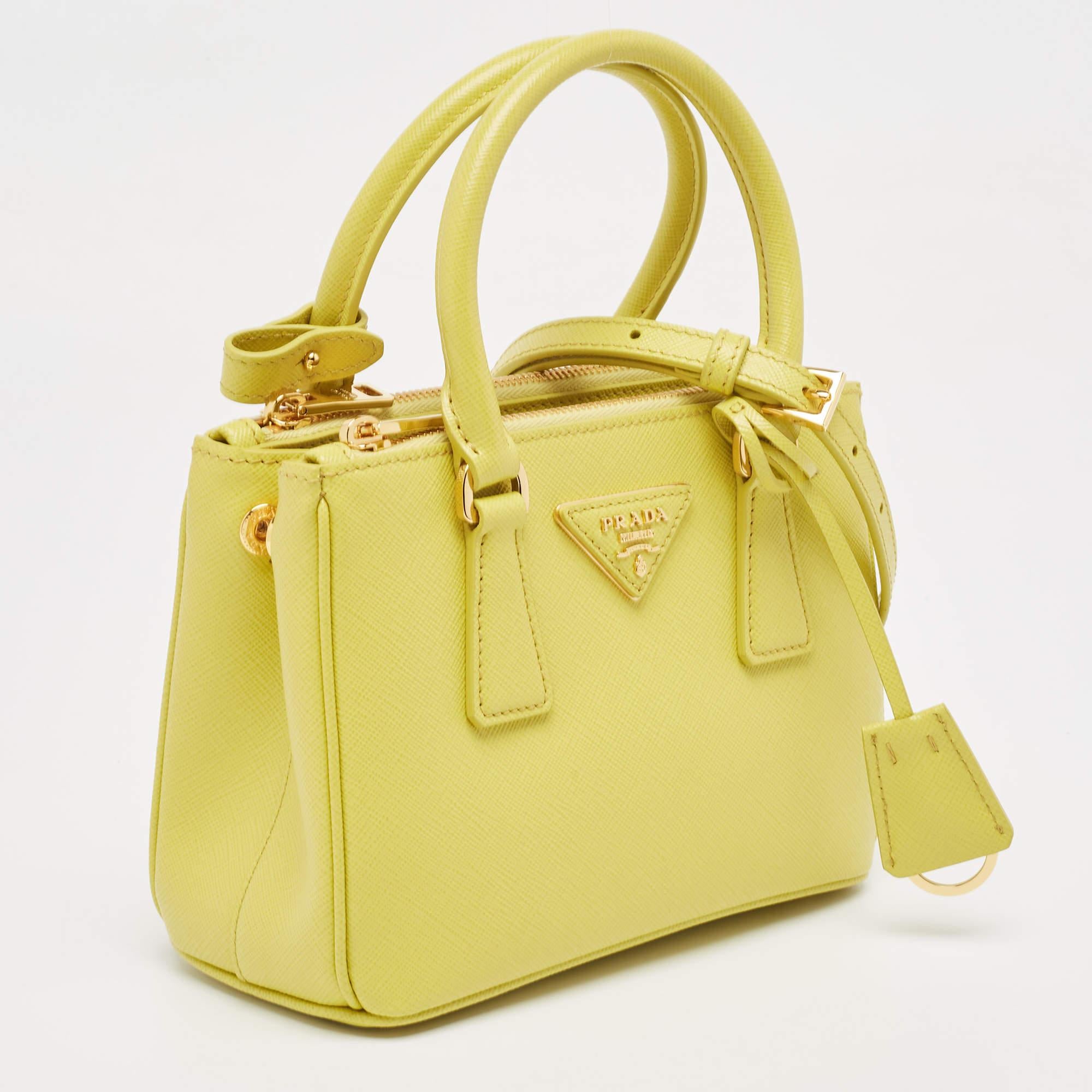 Women's Prada Yellow Saffiano Lux Leather Mini Galleria Tote
