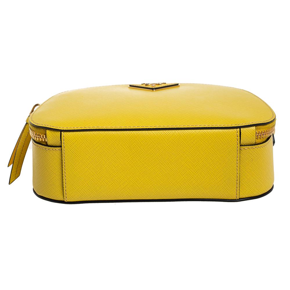 Prada Yellow Saffiano Lux Leather Odette Top Handle Bag In Good Condition In Dubai, Al Qouz 2