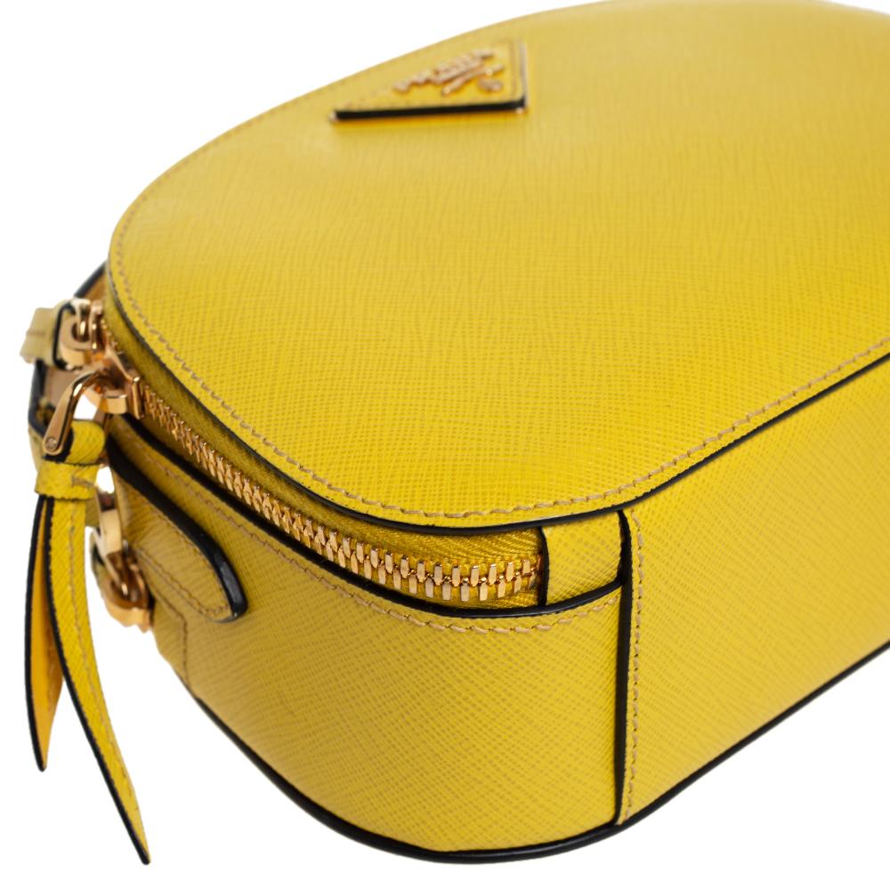 Prada Yellow Saffiano Lux Leather Odette Top Handle Bag 1
