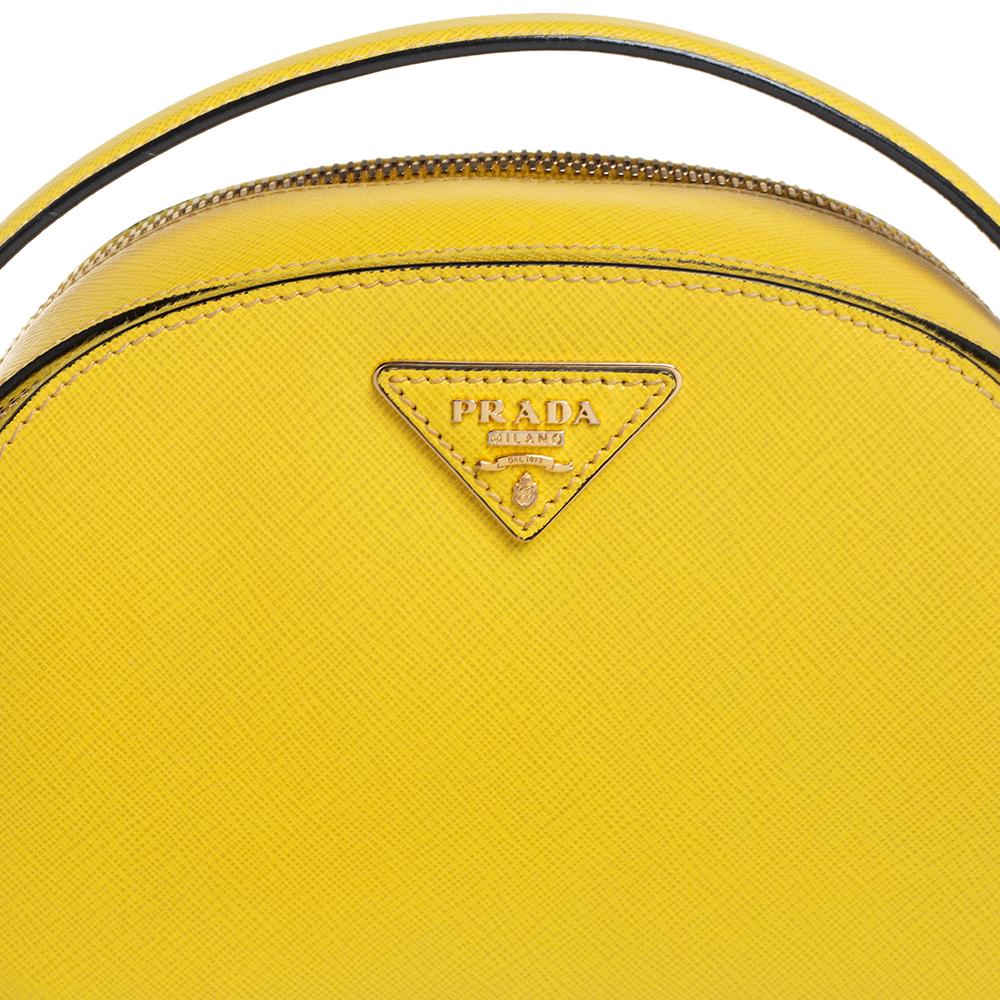 Prada Yellow Saffiano Lux Leather Odette Top Handle Bag 3