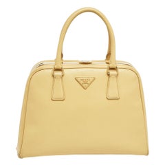 Prada Yellow Saffiano Lux Leather Pyramid Frame Satchel
