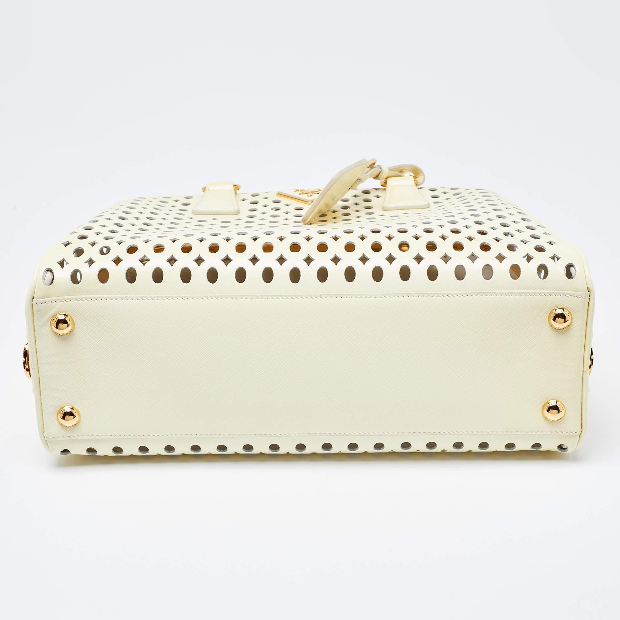 Prada Yellow Saffiano Patent Leather Pyramid Frame Satchel 7