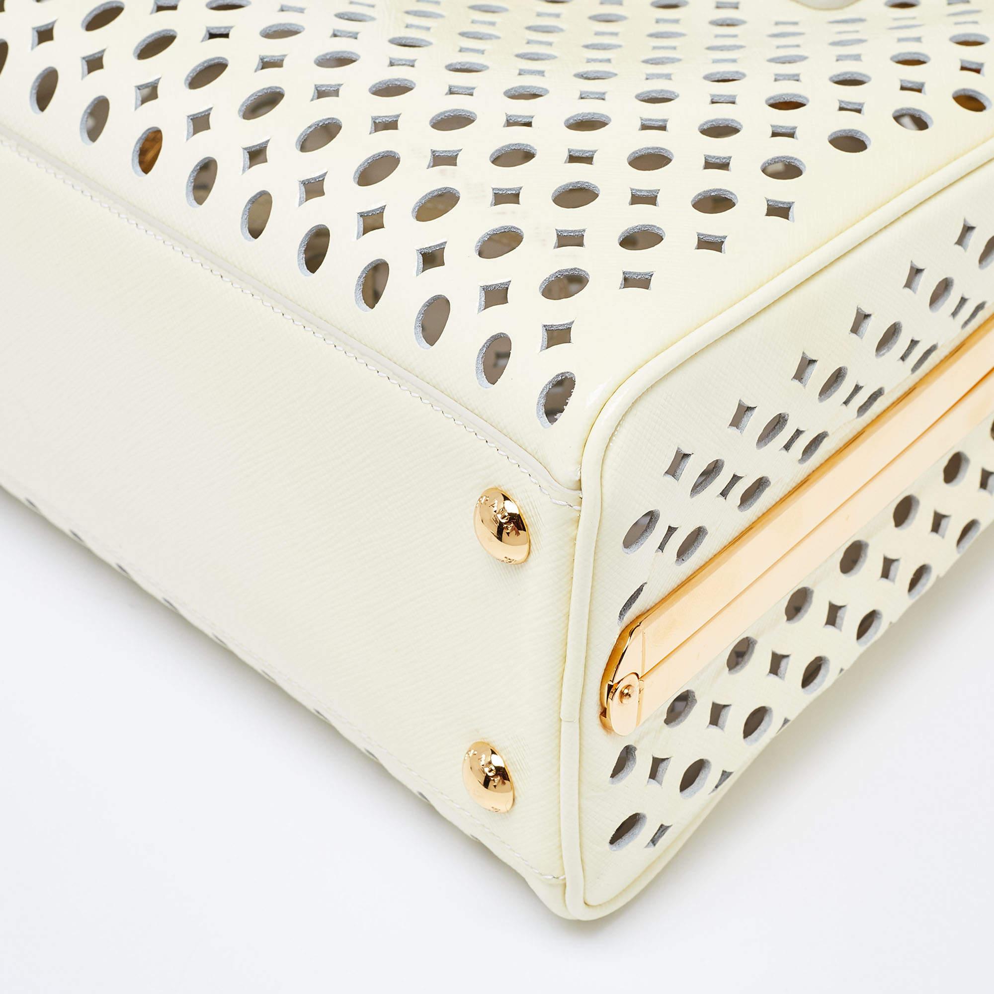 Prada Yellow Saffiano Patent Leather Pyramid Frame Satchel 9