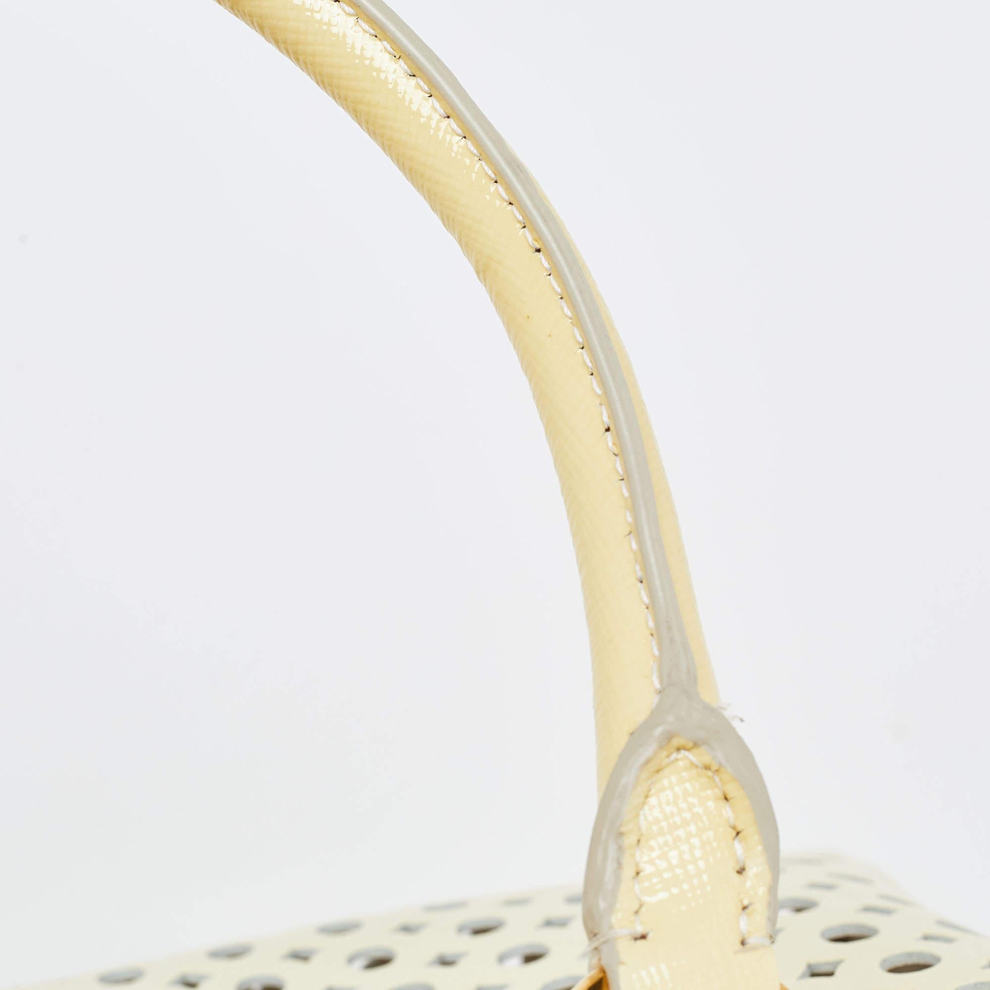 Prada Yellow Saffiano Patent Leather Pyramid Frame Satchel 3