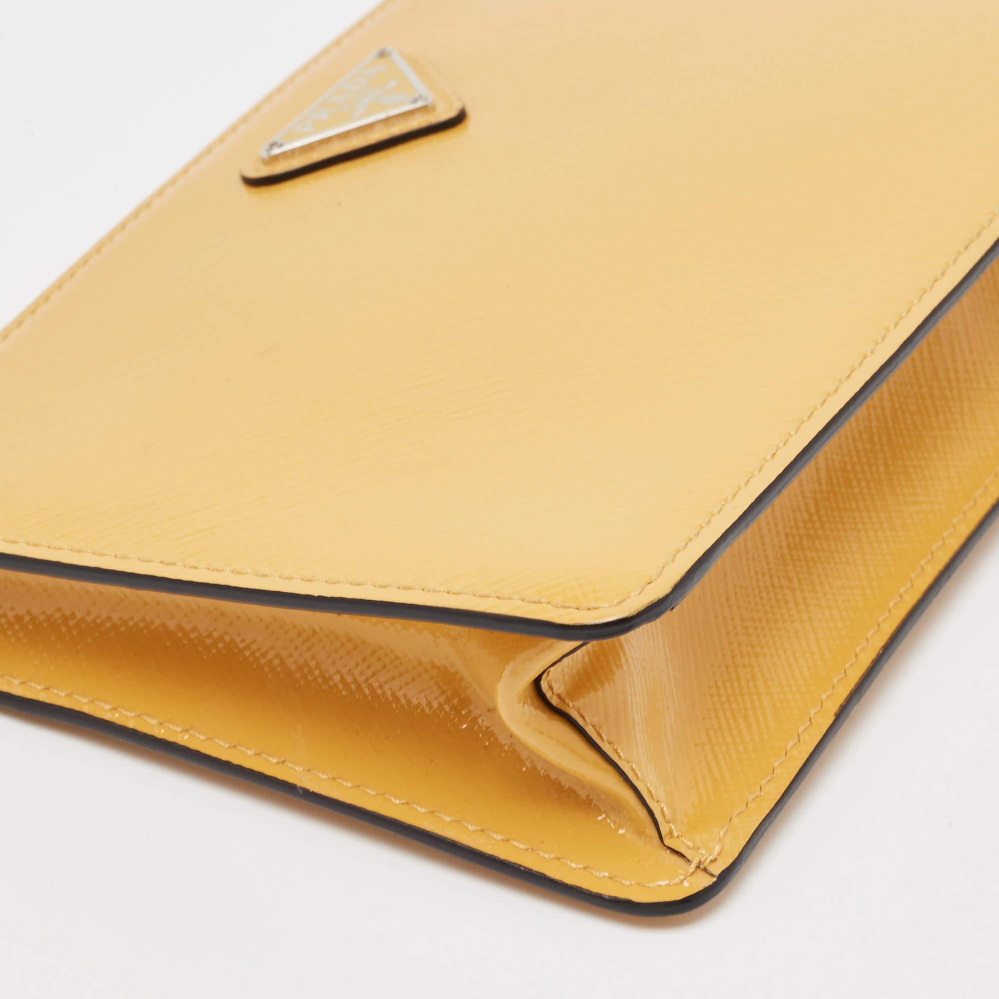 Prada Yellow Saffiano Vernice Leather Chain Shoulder Bag 6